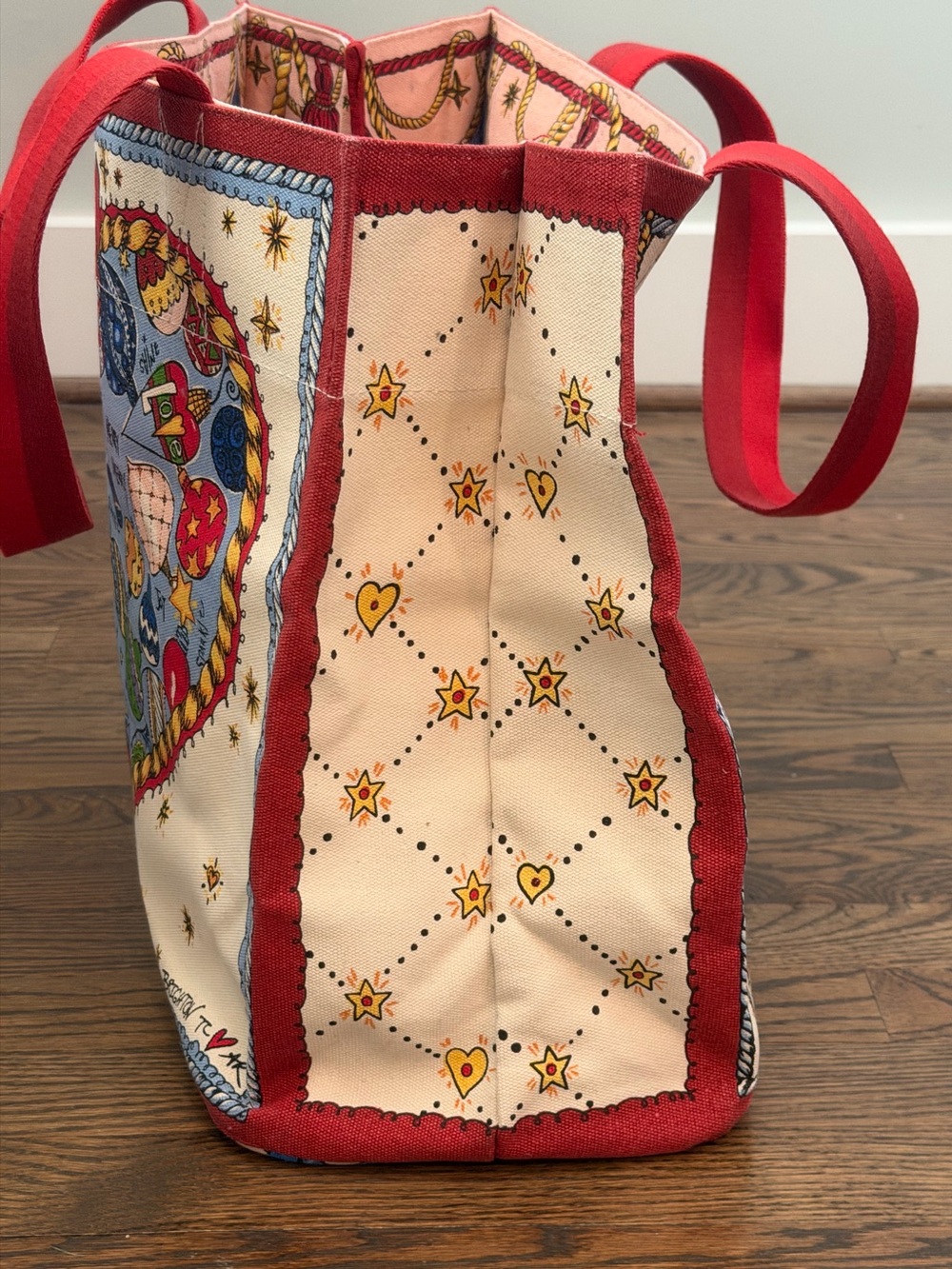 Brighton Love Heart Holiday Tote Bag Canvas Reversible Shopper Red Handles - Picture 8 of 13